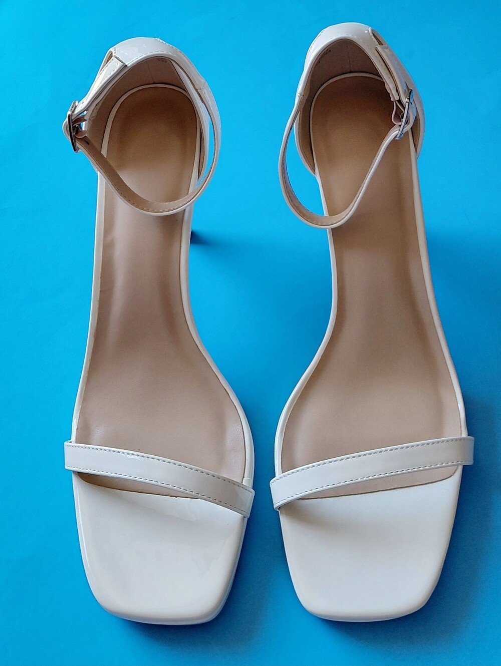 ELISABET TANG Women’s White Patent Ankle-Strap Square Toe  Dress Sandals Size 9